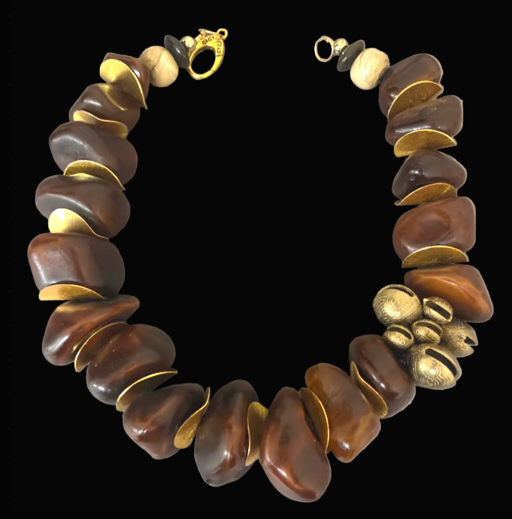 Old Berber Tribal Resin Organic Freeform Statement Necklace - Unisex