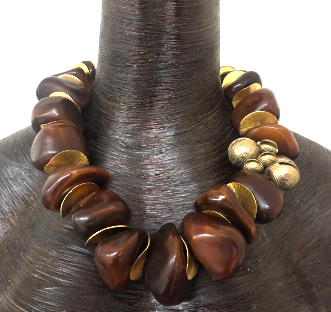 Old Berber Tribal Resin Organic Freeform Statement Necklace - Unisex