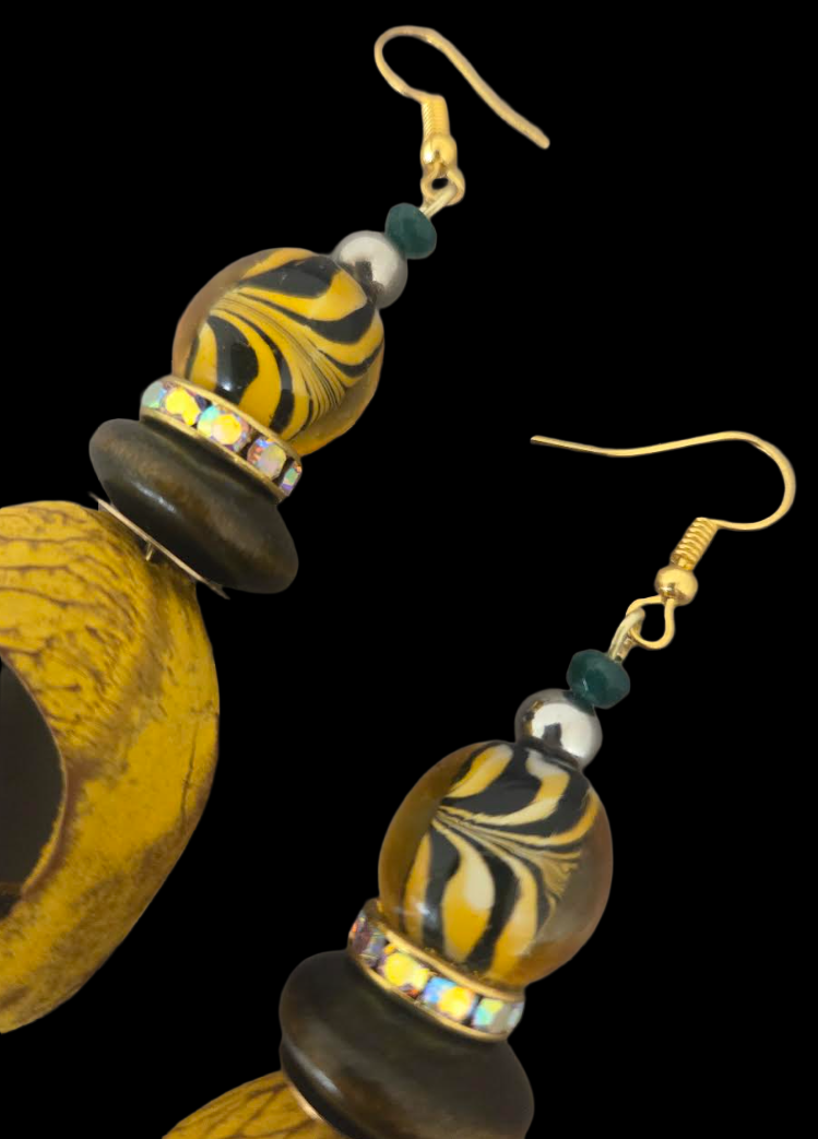 Exotic Pangi Seed & Bead Earthy Pierced Earrings - SE Asia & Indonesia