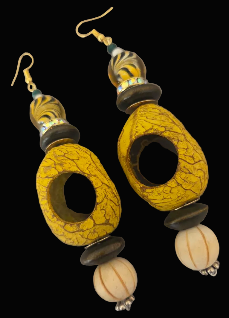 Exotic Pangi Seed & Bead Earthy Pierced Earrings - SE Asia & Indonesia
