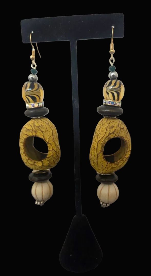 Exotic Pangi Seed & Bead Earthy Pierced Earrings - SE Asia & Indonesia