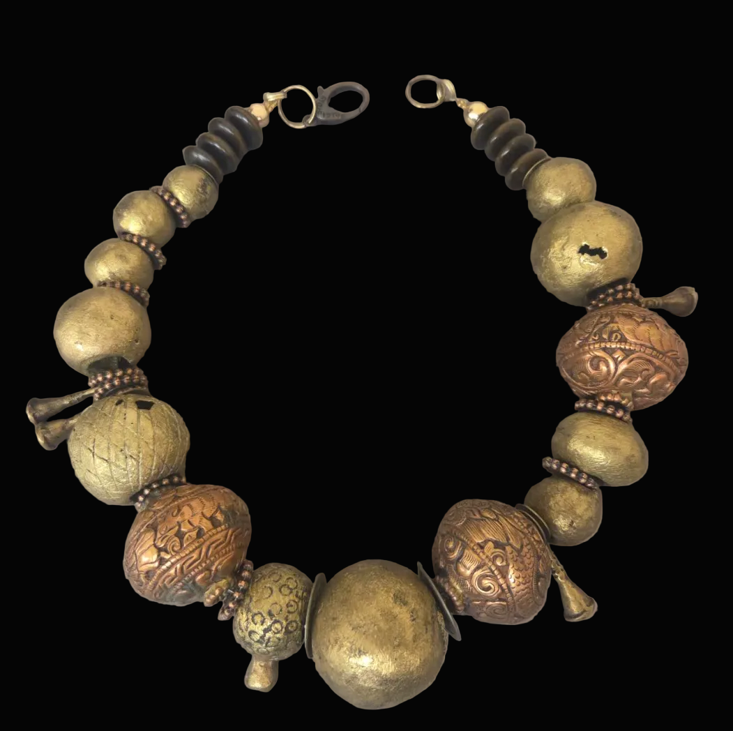 African Brass & Tibetan Copper Tribal Statement Necklace - Unisex