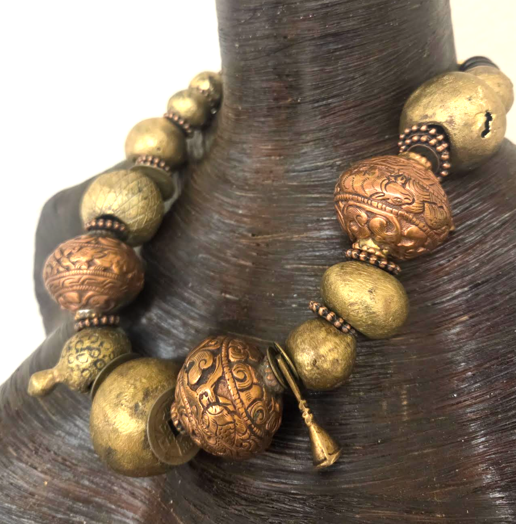 African Brass & Tibetan Copper Tribal Statement Necklace - Unisex