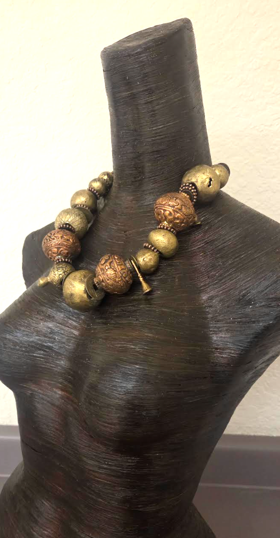 African Brass & Tibetan Copper Tribal Statement Necklace - Unisex