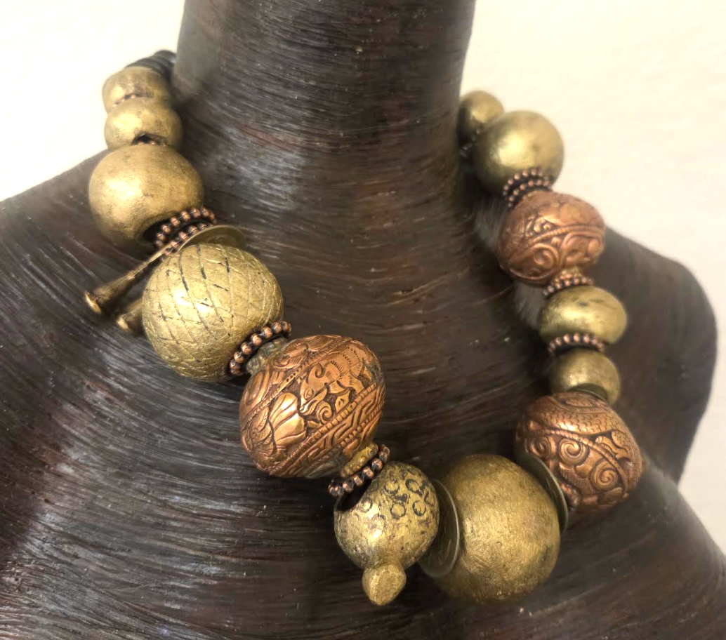 African Brass & Tibetan Copper Tribal Statement Necklace - Unisex