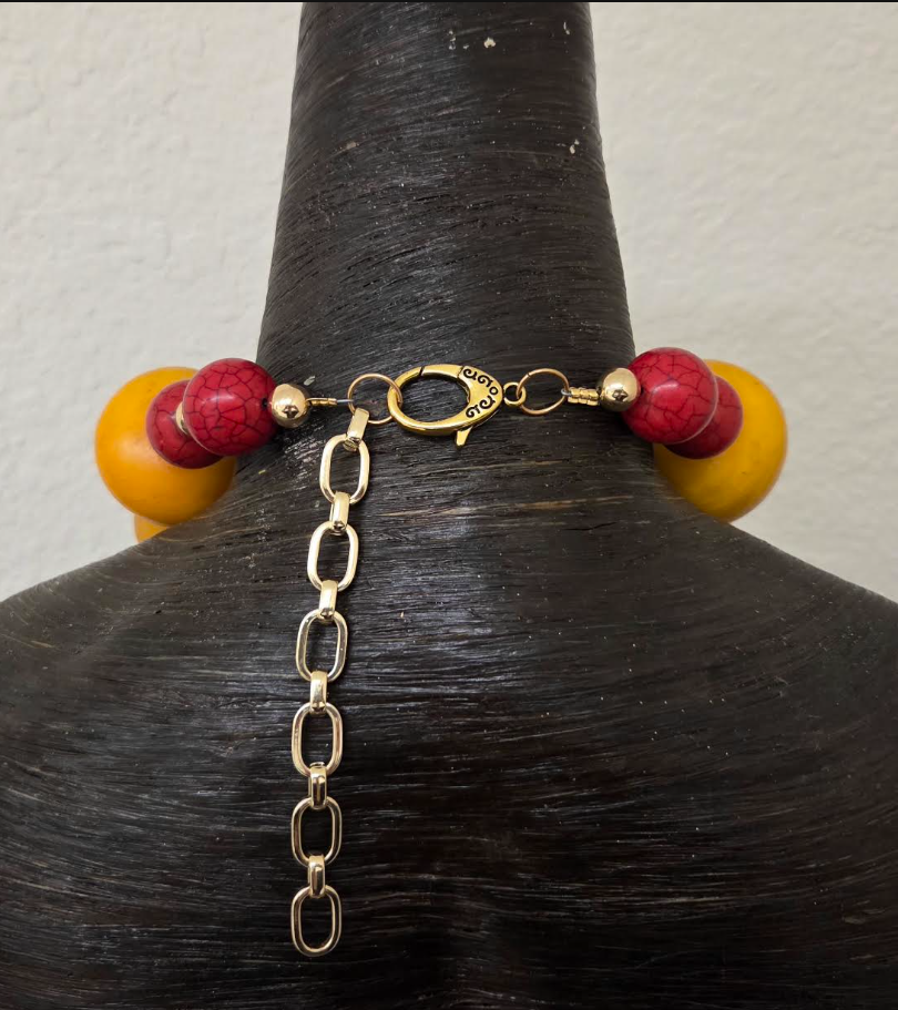 Oversized Orange Moroccan Resin Tribal Necklace - Double Dragon Pendant