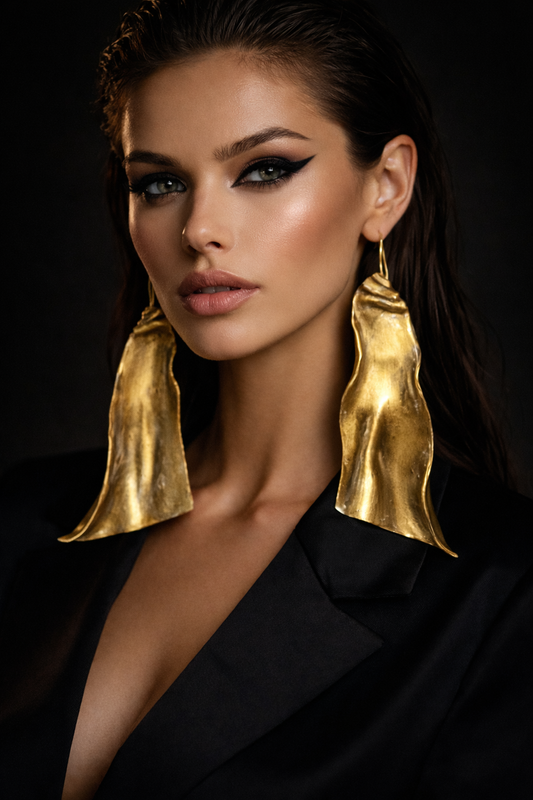 Sculpted Avant Garde Faux Gold Shoulder Duster Pierced Earrings