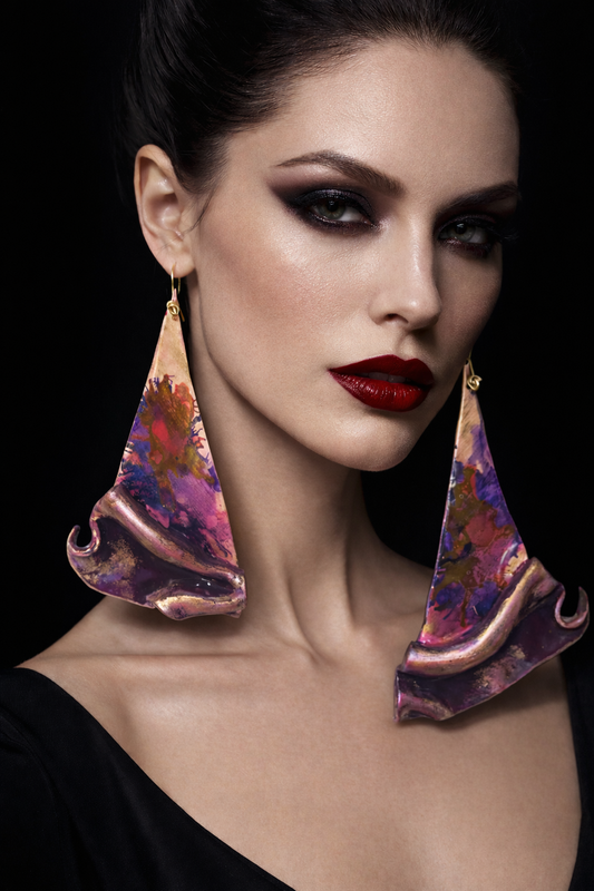 Hand Sculpted Metallic Plum & Gold Alcohol Ink Shoulder Dusters - Sexy