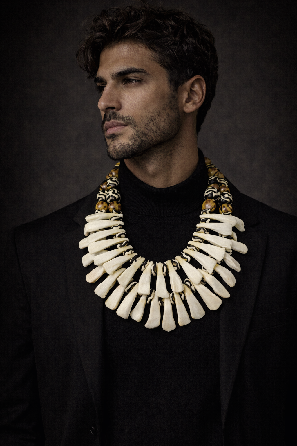 Tribal Necklace - Buffalo Teeth & Bone Statement Piece