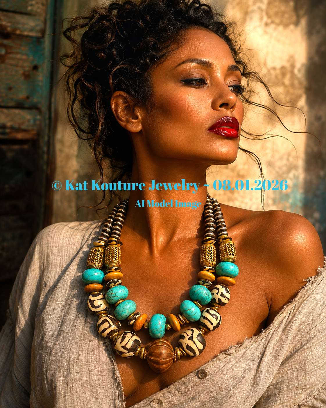 African Inspired Mixed Media Luxury Beaded Multi Strand Statement Necklace
