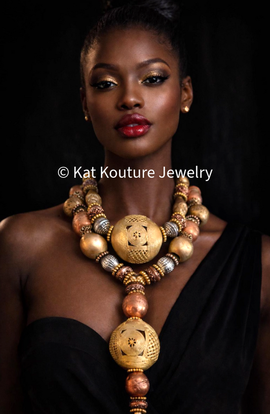 African Lost Wax Brass Statement Necklace - Bold Chunky