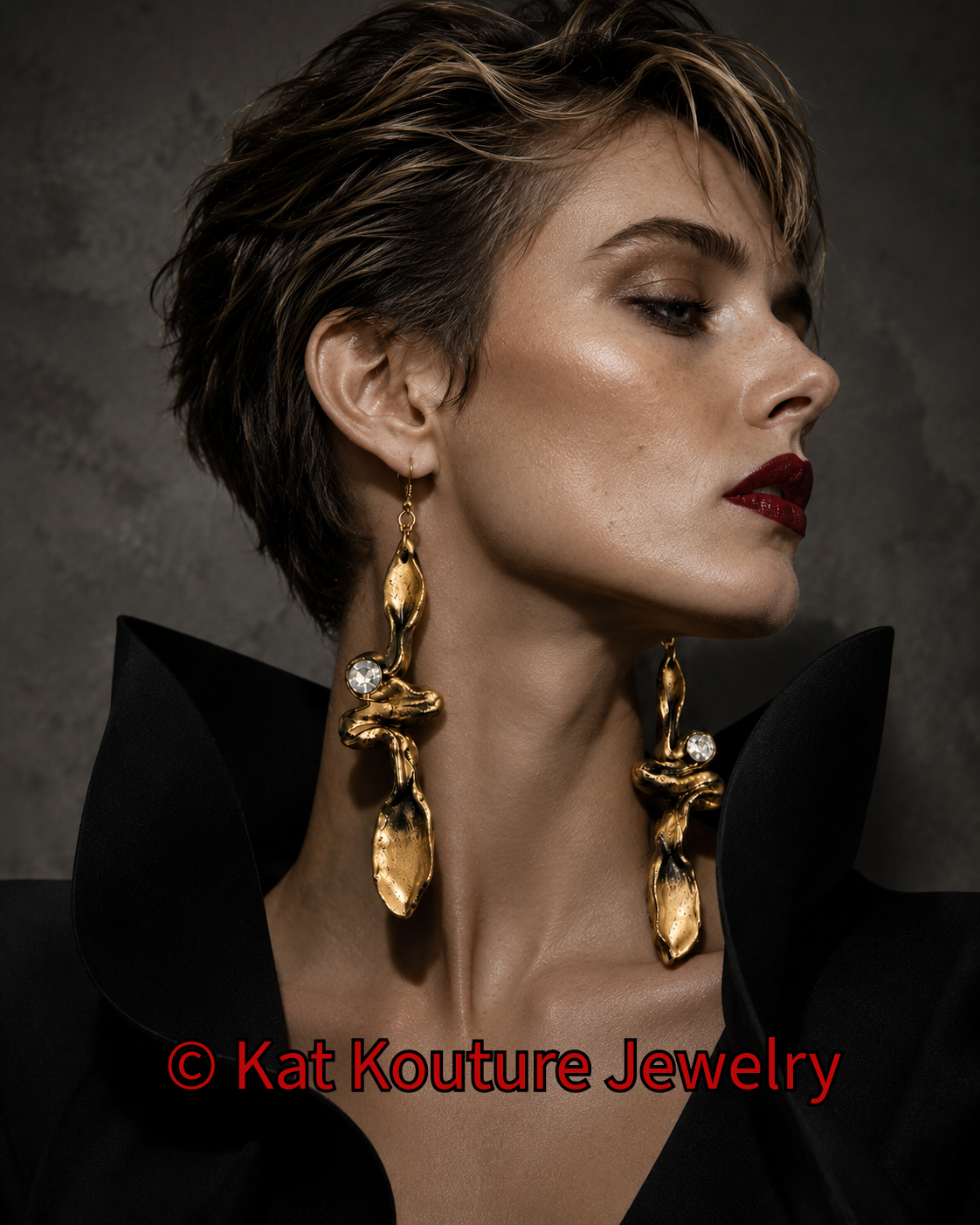 Faux Gold & Rose Gold Hand Sculpted Squiggle Shoulder Duster Earrings