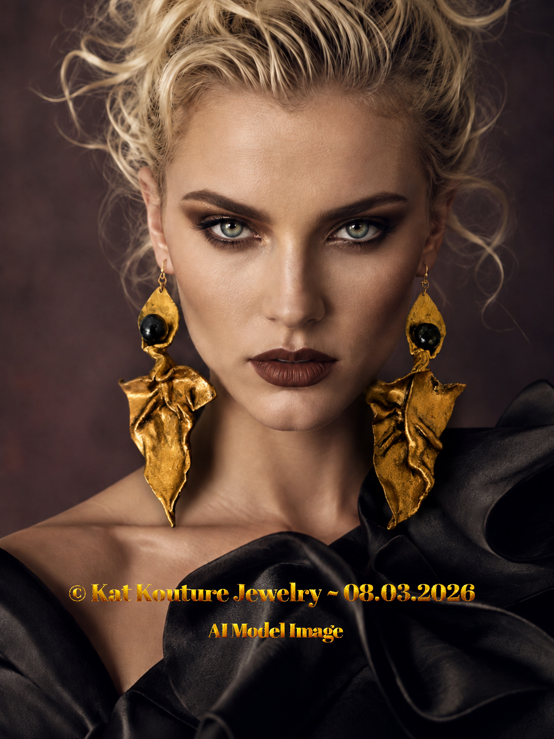 Copper Gold & Black Hand Sculpted Abstract Leaf & Calla Lily Earrings