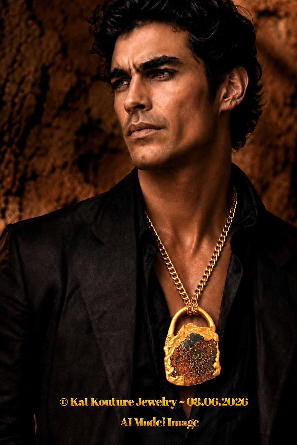 Vanadinite Crystal Sculpted Statement Pendant - Unisex Fall Fashion