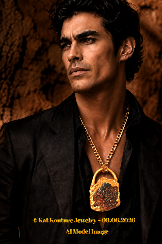 Vanadinite Crystal Sculpted Statement Pendant - Unisex Fall Fashion