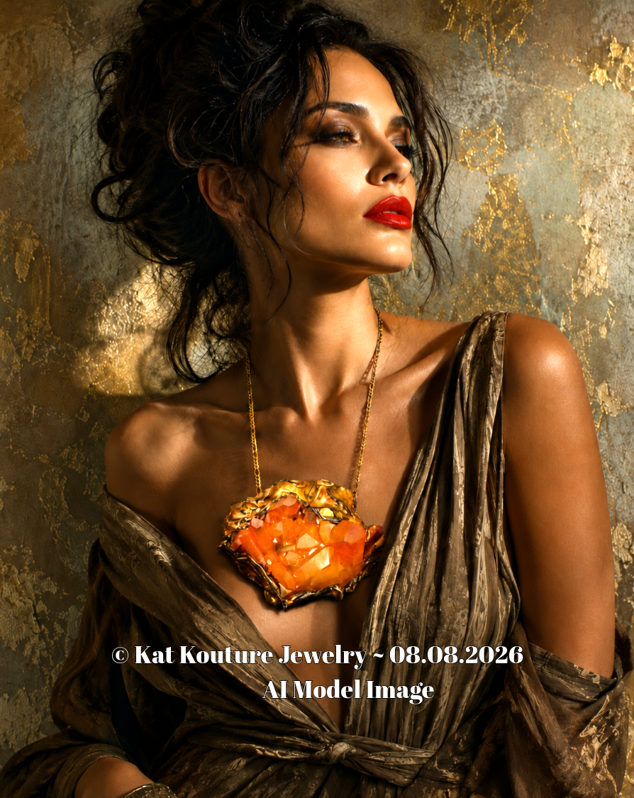 Sculpted Orange Aura Quartz Pendant - Baroque Luxury Artisan Amulet
