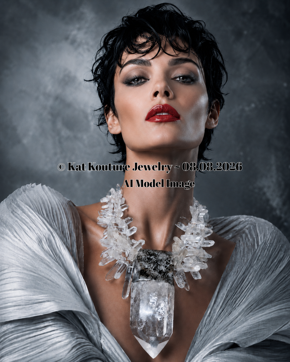 Sculpted Quartz Point Pendant With Multi-Strand Quartz Necklace - Icy