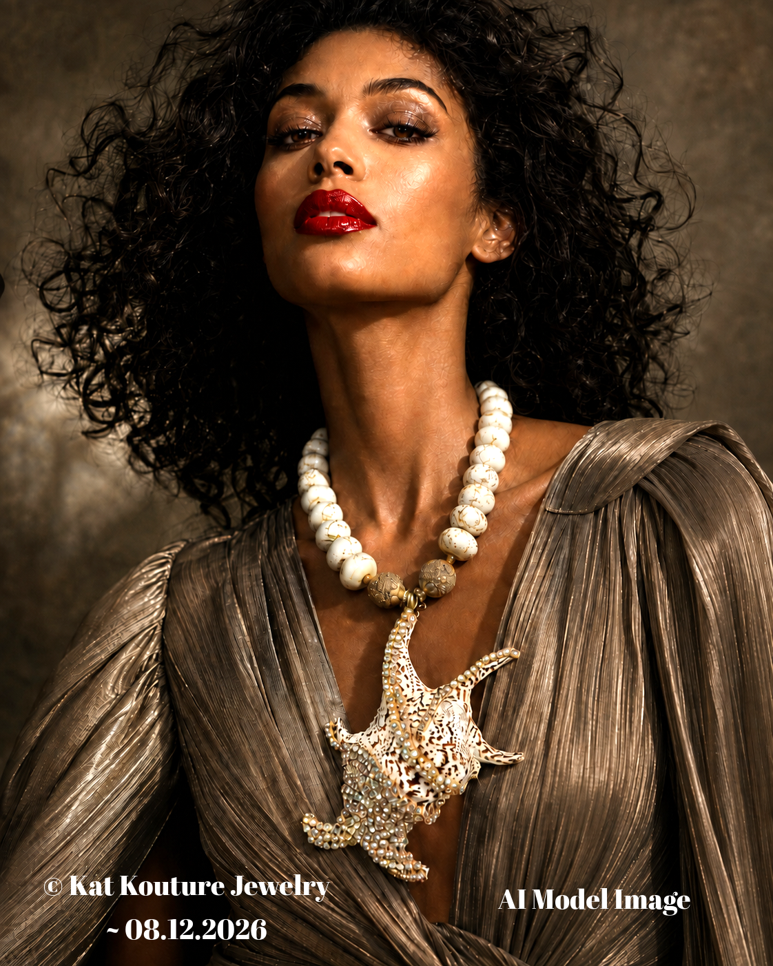 Exotic Jeweled Shell Pendant - Bold White Magnesite Rondelle Necklace