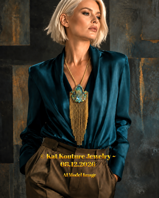 Labradorite Sculpted Pendant & Waterfall Chains - Bohemain Couture