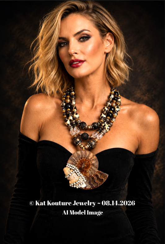 Ammonite & Quartz Chest Piece with Ornate Multi Strand Beaded Necklace