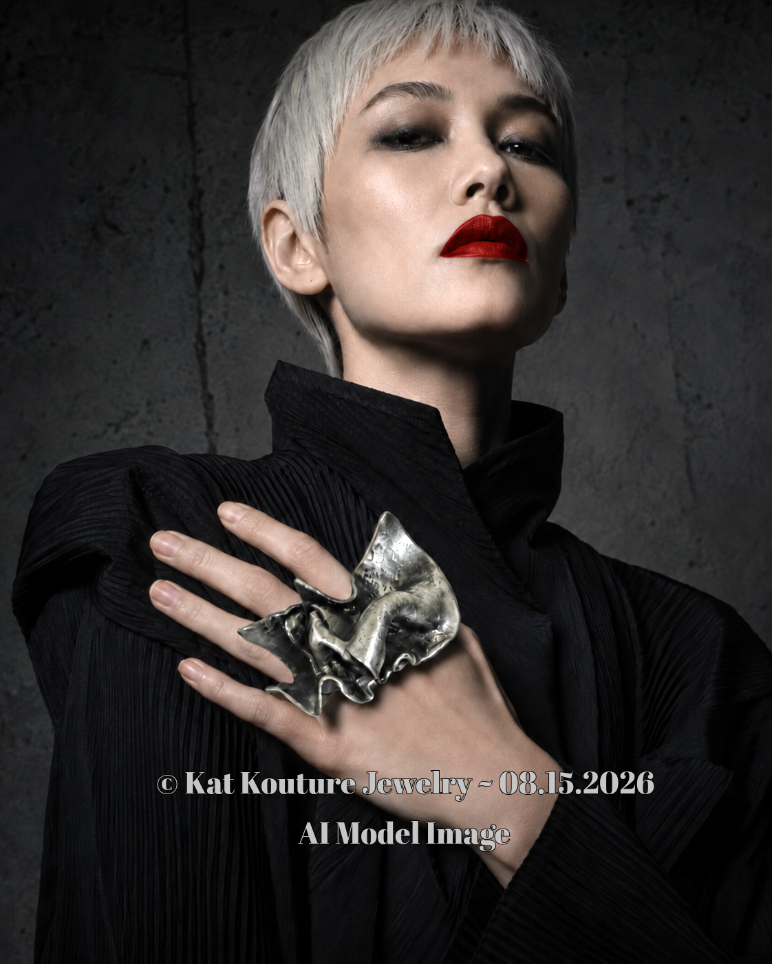 Faux Sterling Silver Industrial Architectual Sculpted Statement Ring