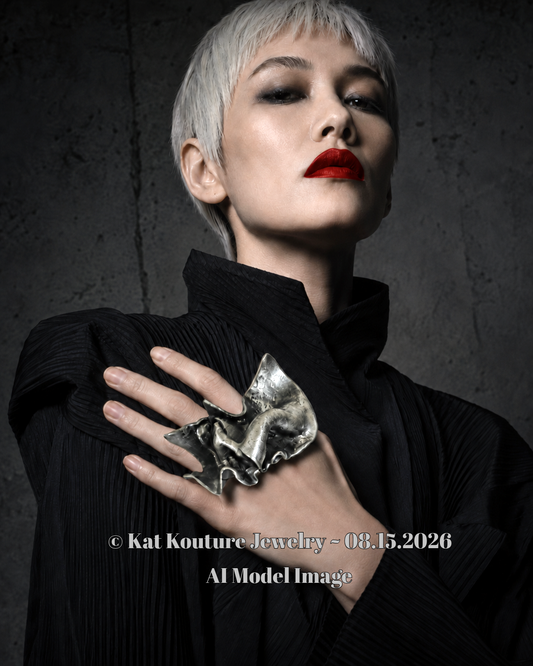 Faux Sterling Silver Industrial Architectual Sculpted Statement Ring