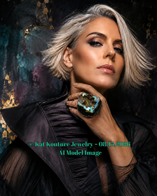 Green - Gray Titanium Druzy Geode & Agate Adjustable Statement Ring