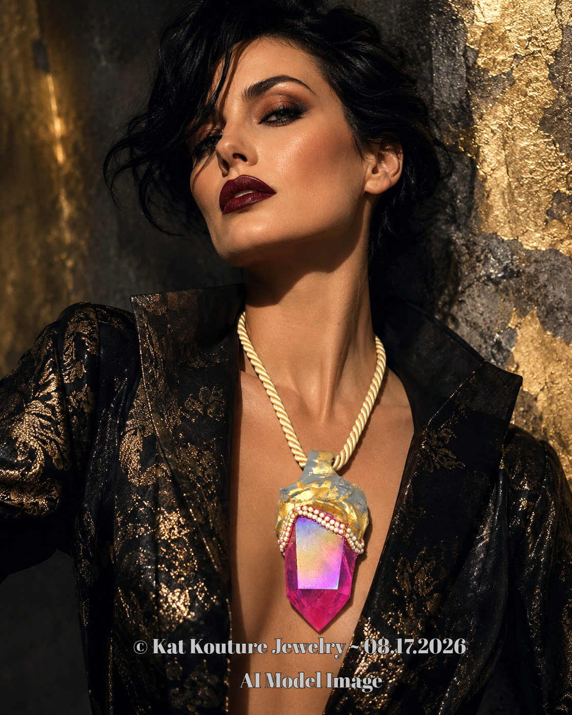 Red Aura Quartz Hand Sculpted Pendant - Luxury High Art Piece