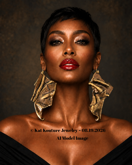 Faux Bronze Metal Hand Sculpted Avant Garde Shoulder Duster Earrings