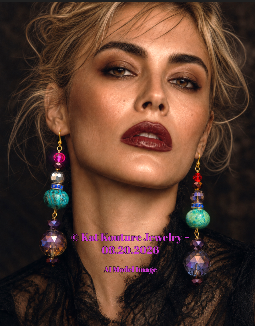 Multi Colored Gemstone & Crystal XL Dangle Pierced Statement Earrings