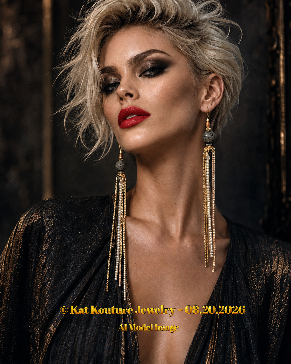 Rough Black Lava & Multi Chain Super Long Pierced Earrings - Rich Posh