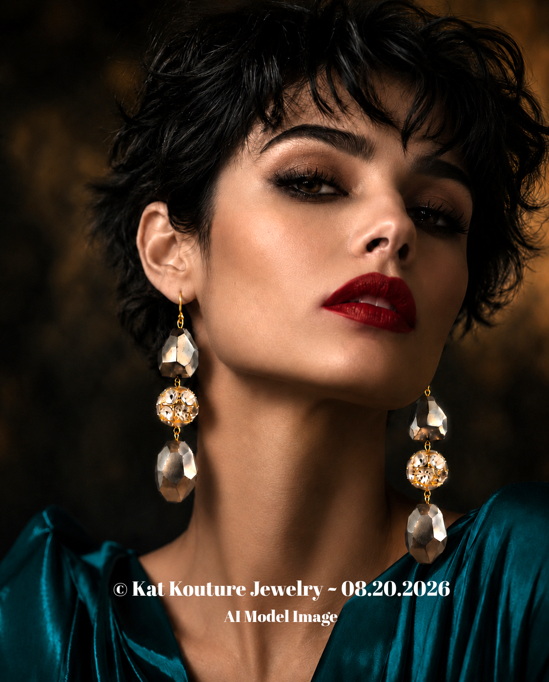 Bold Chunky Bronze Faceted Glass & Rhinestone Ball Dangle Earrings