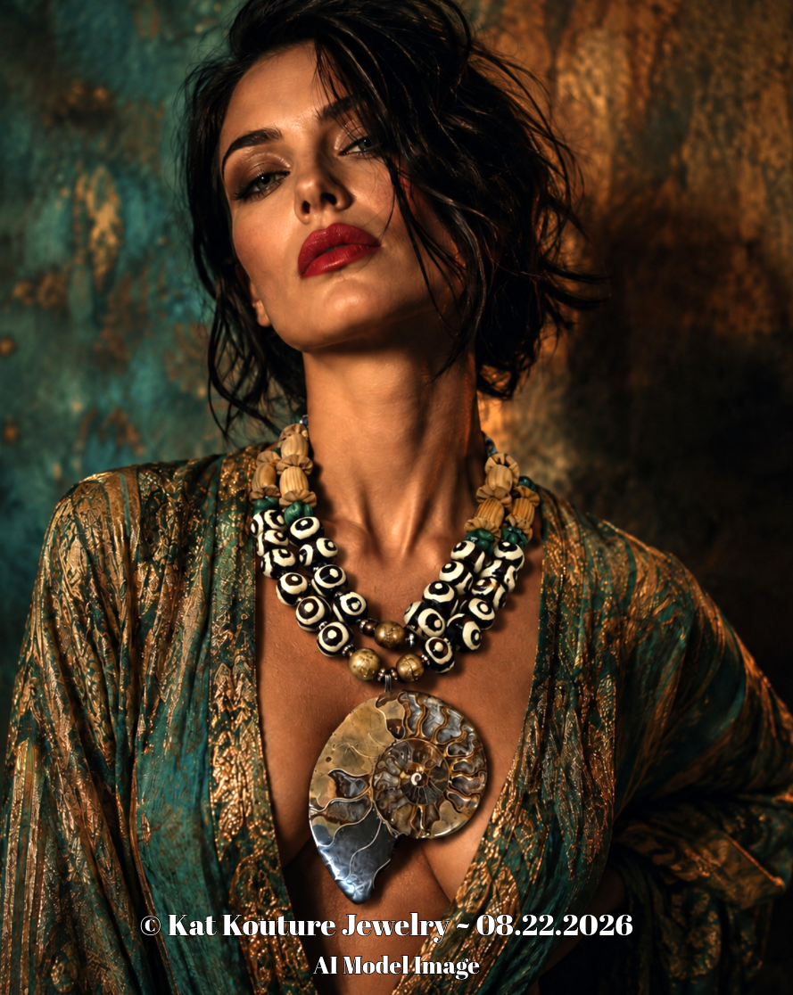 Ammonite Zebu Bone & Wood Chest Piece - Unisex Couture