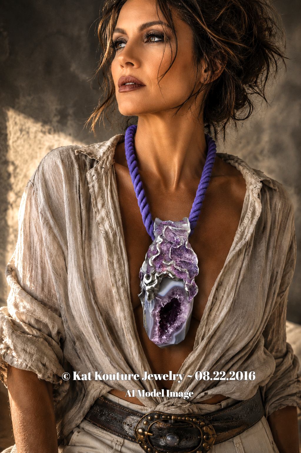 High End Purple Amethyst Geode Sculpted Crystal Pendant - Androgynous