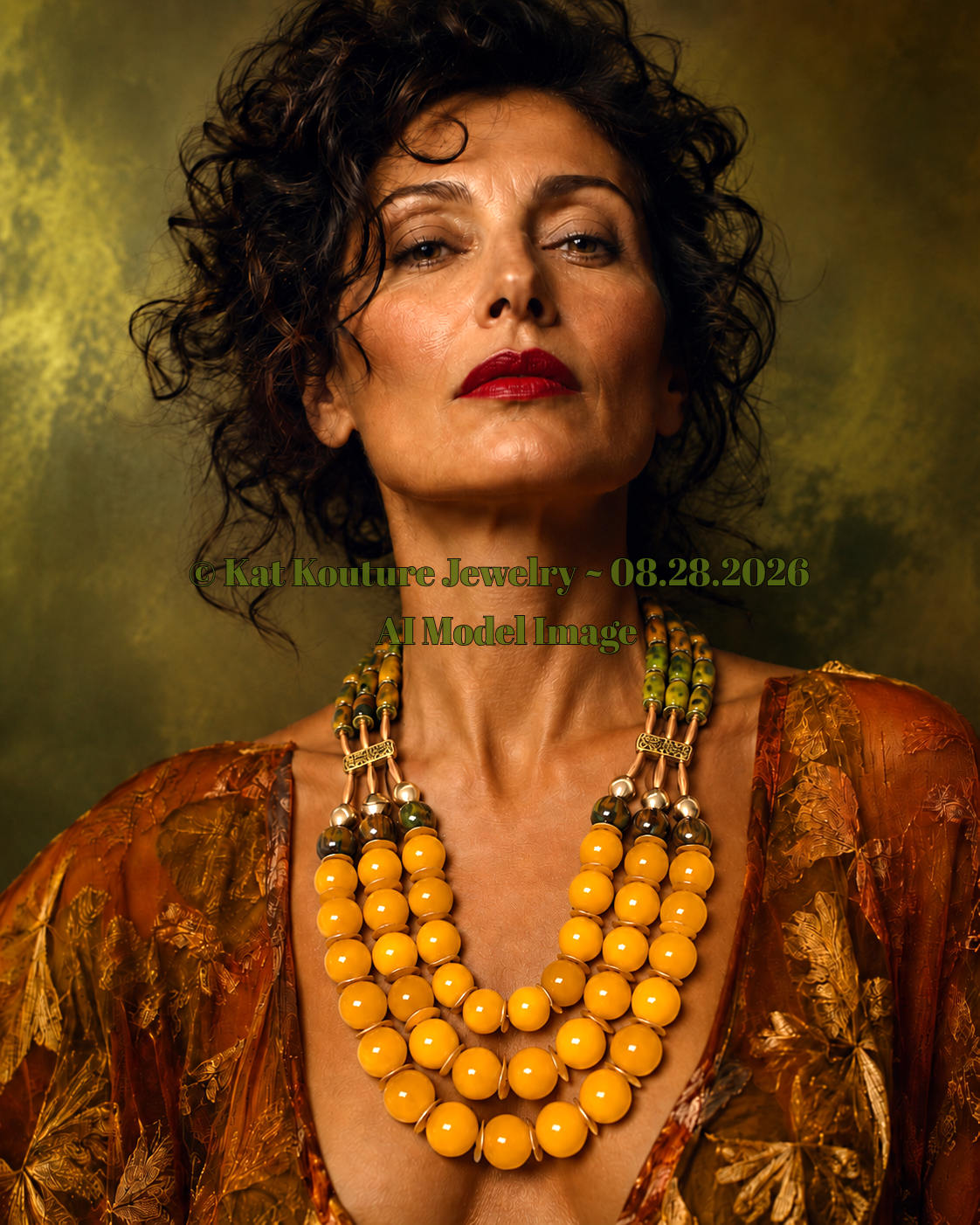 Yellow-Orange Tiger's Eye Beaded Triple Strand Chest Piece - Autumn