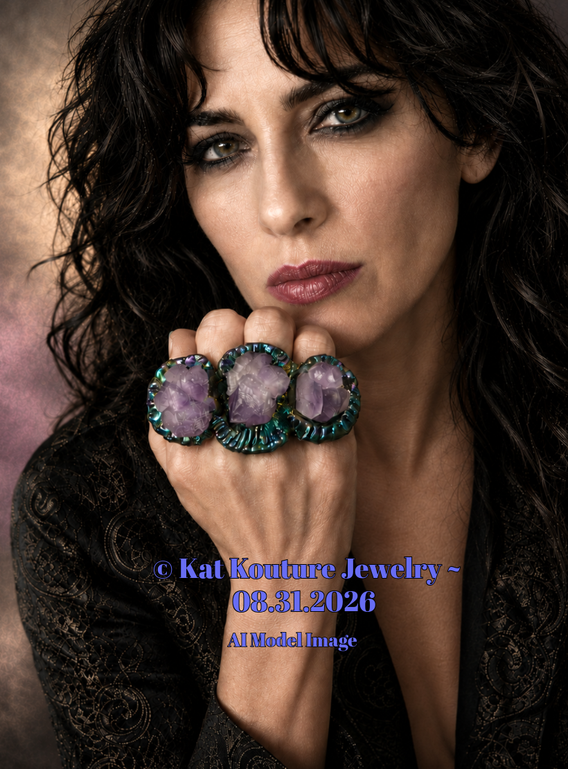 Bold Sculpted Two Finger Rough Amethyst Statement Ring - Avant Garde