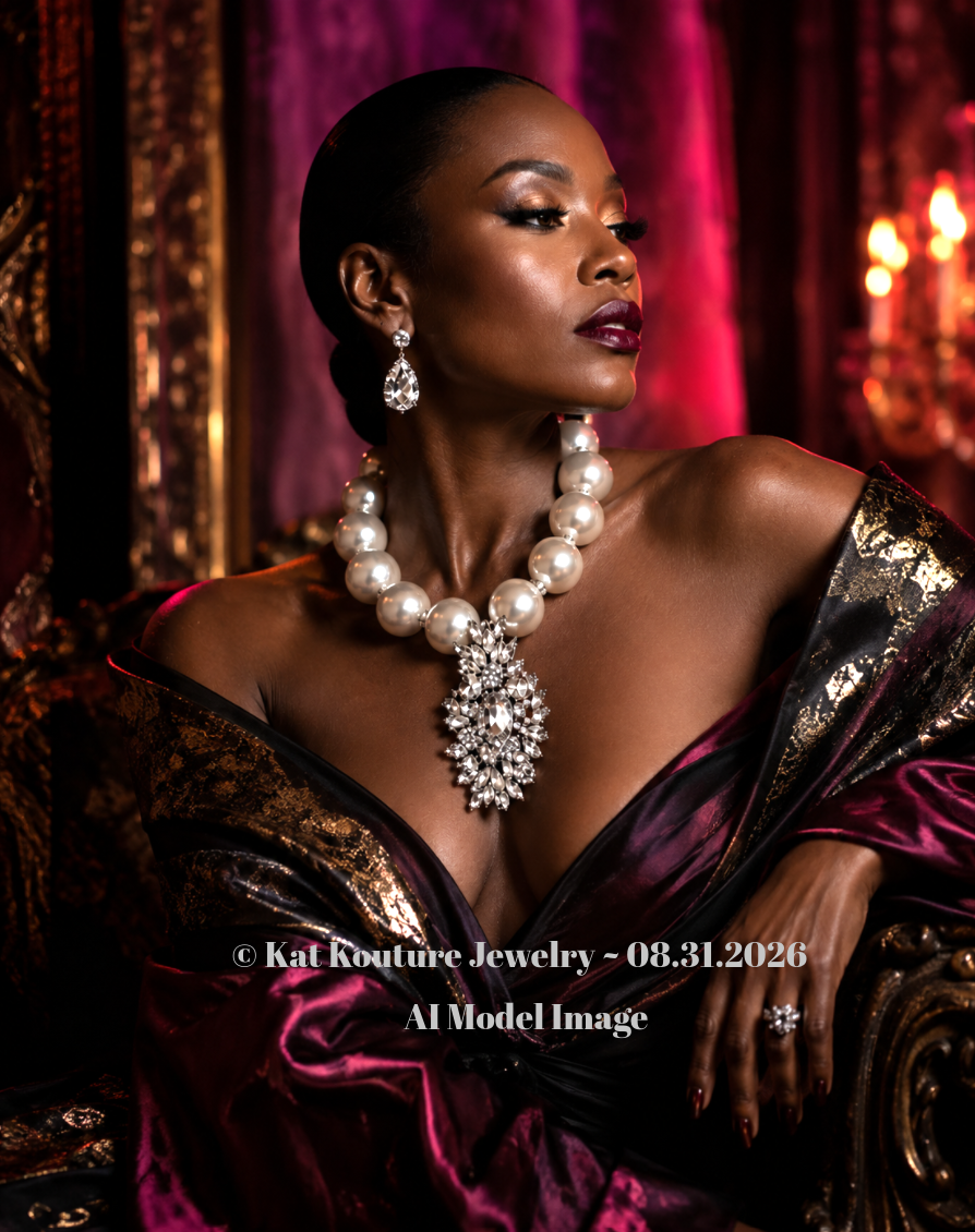 Oversized Faux Pearls with an Art Deco Diamante Pendant - Bling Bling