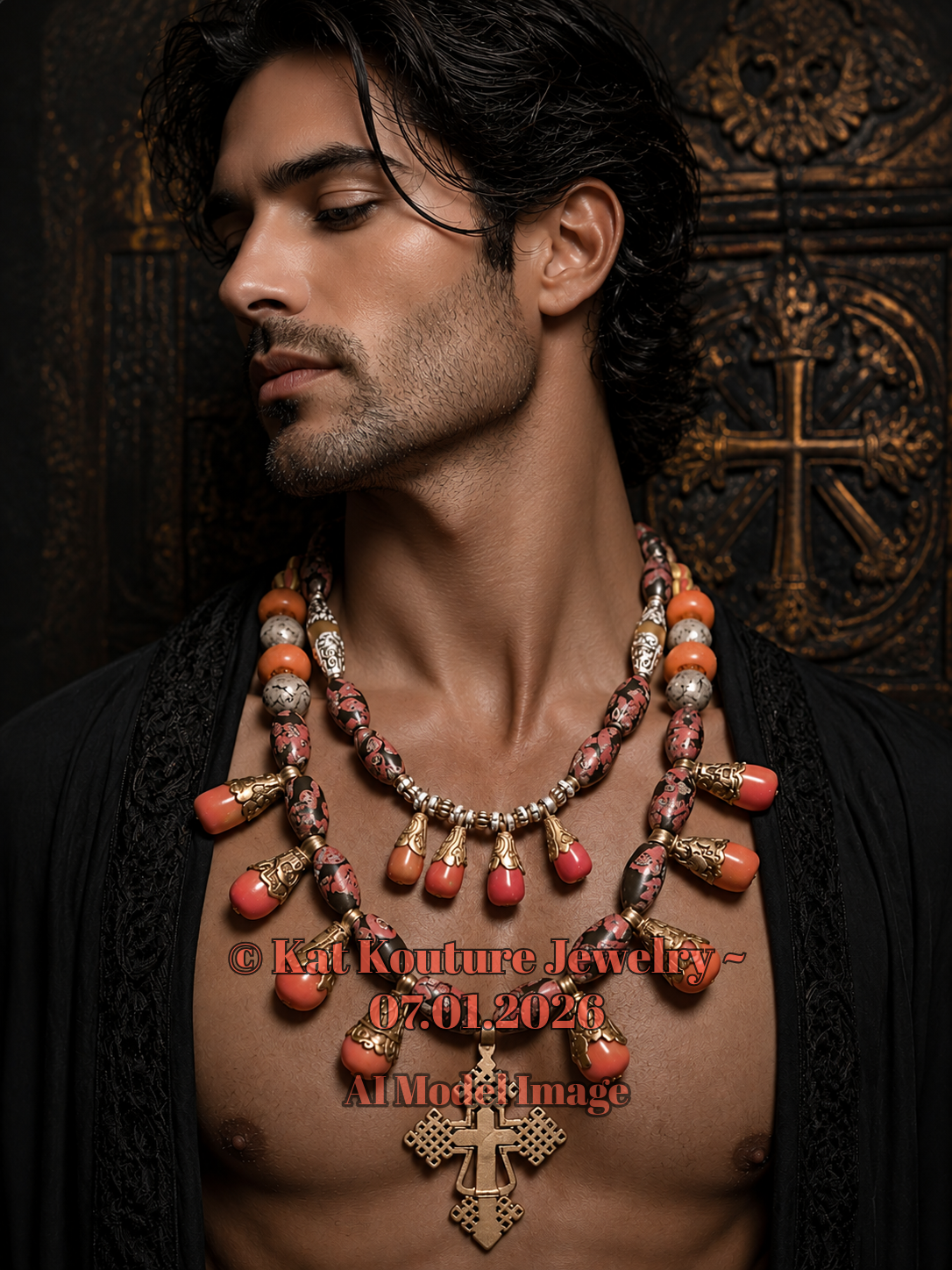 Tibetan Tribal Beaded Necklace Set - Exotic Unisex Statement Bib