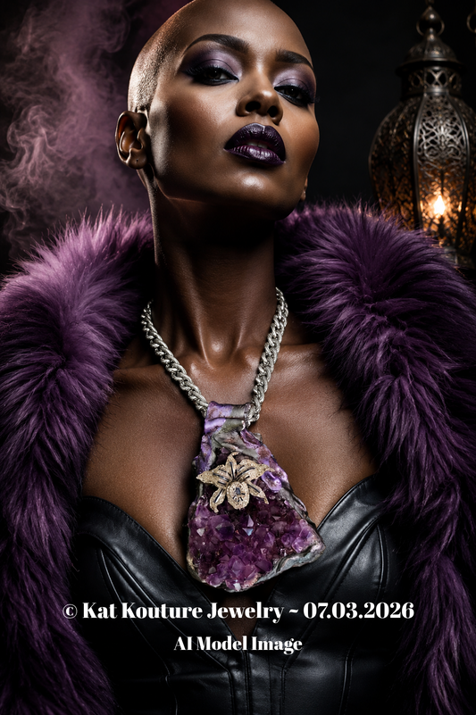 Rough Amethyst Sculpted Pendant Rhinestone Orchid - Sexy Showstopper