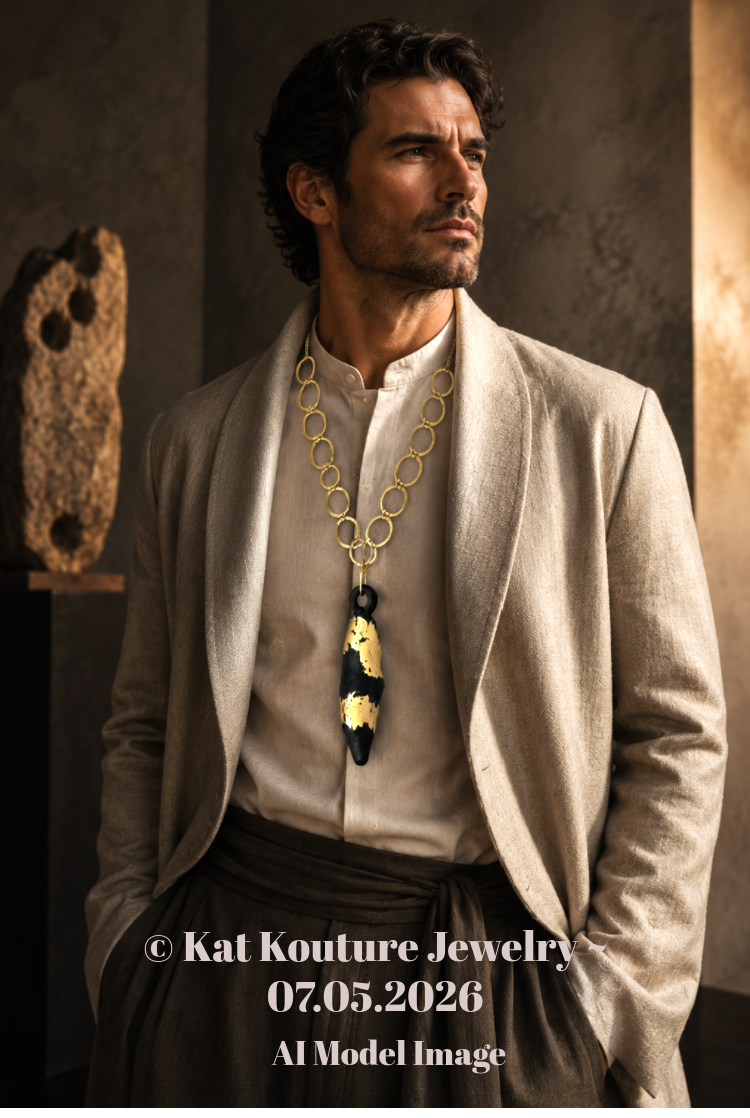 Blackened Driftwood Gold Leaf Pendant - Bold Androgynous Art