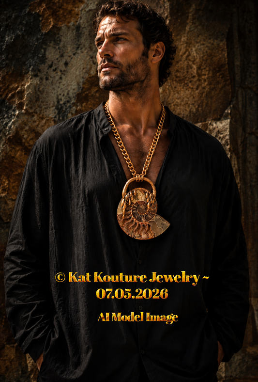 Sculpted Ammonite Fossil Pendant - Bold Chest Piece for Men