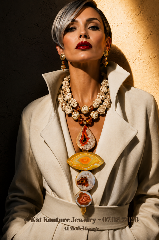 Desert Rose Agate Totem Gemstone Chest Piece, OOAK Wearable Art