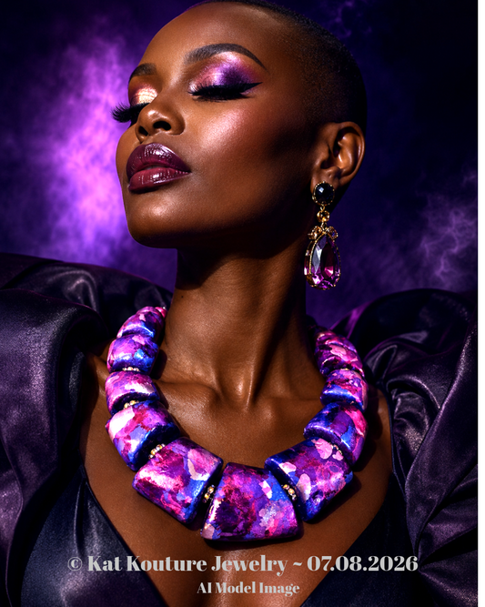 Sculpted Oversized Beaded Pink Purple Statement Necklace - Photoshoot