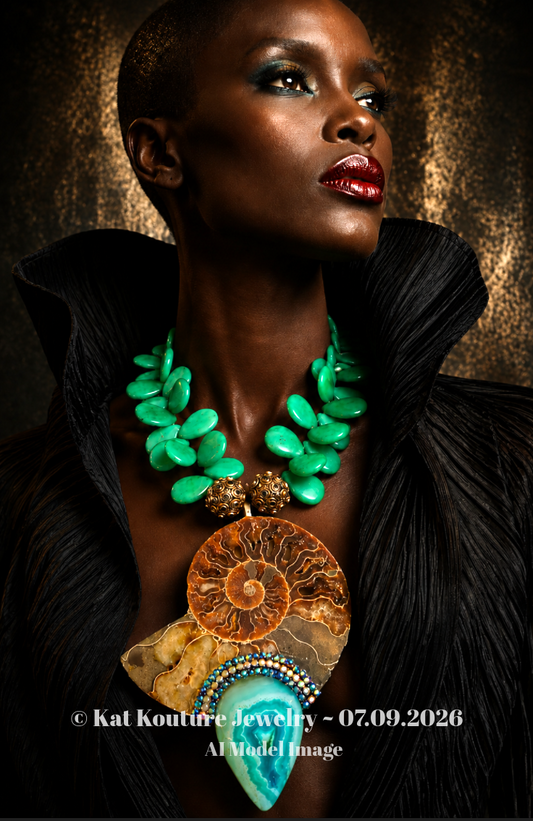 Ammonite Fossil & Emerald Agate Necklace – Earthy High End Glamour