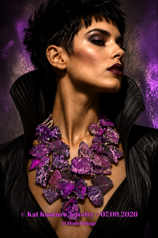 Variegated Purple Sea Sediment Resin Slab Statement Necklace - Bold