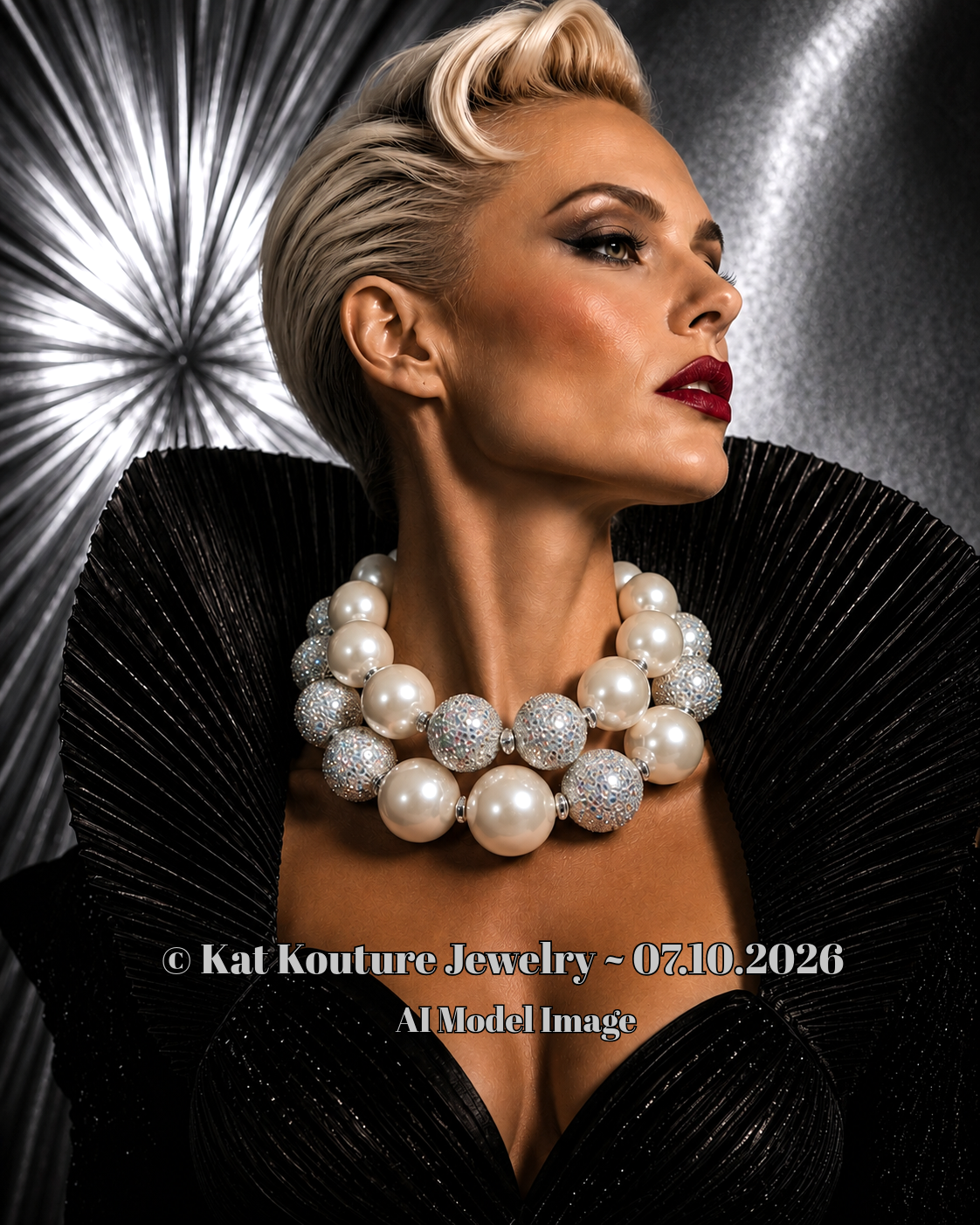 Oversized Faux Pearl & Rhinetone Beaded Statement Necklace - Bold Sexy
