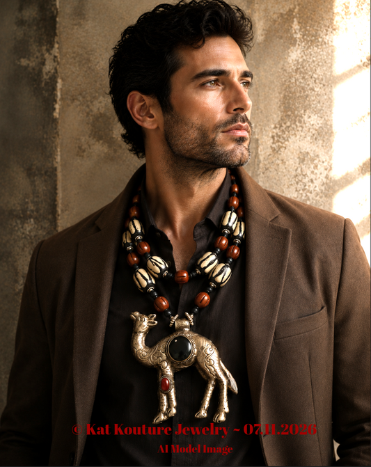 Tibetan Repousse Camel & Bone Unisex Tribal Necklace - Bold & Chunky
