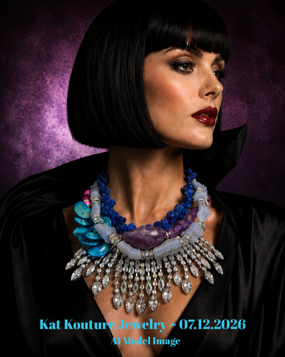Mixed Gemstone & Rhinestone Showy Statement Necklace Set - Bespoke