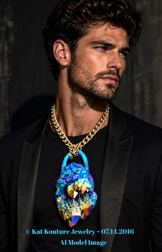 Raw & Rough Jewel Tone Sculpted Oversized Quartz Pendant - Unisex