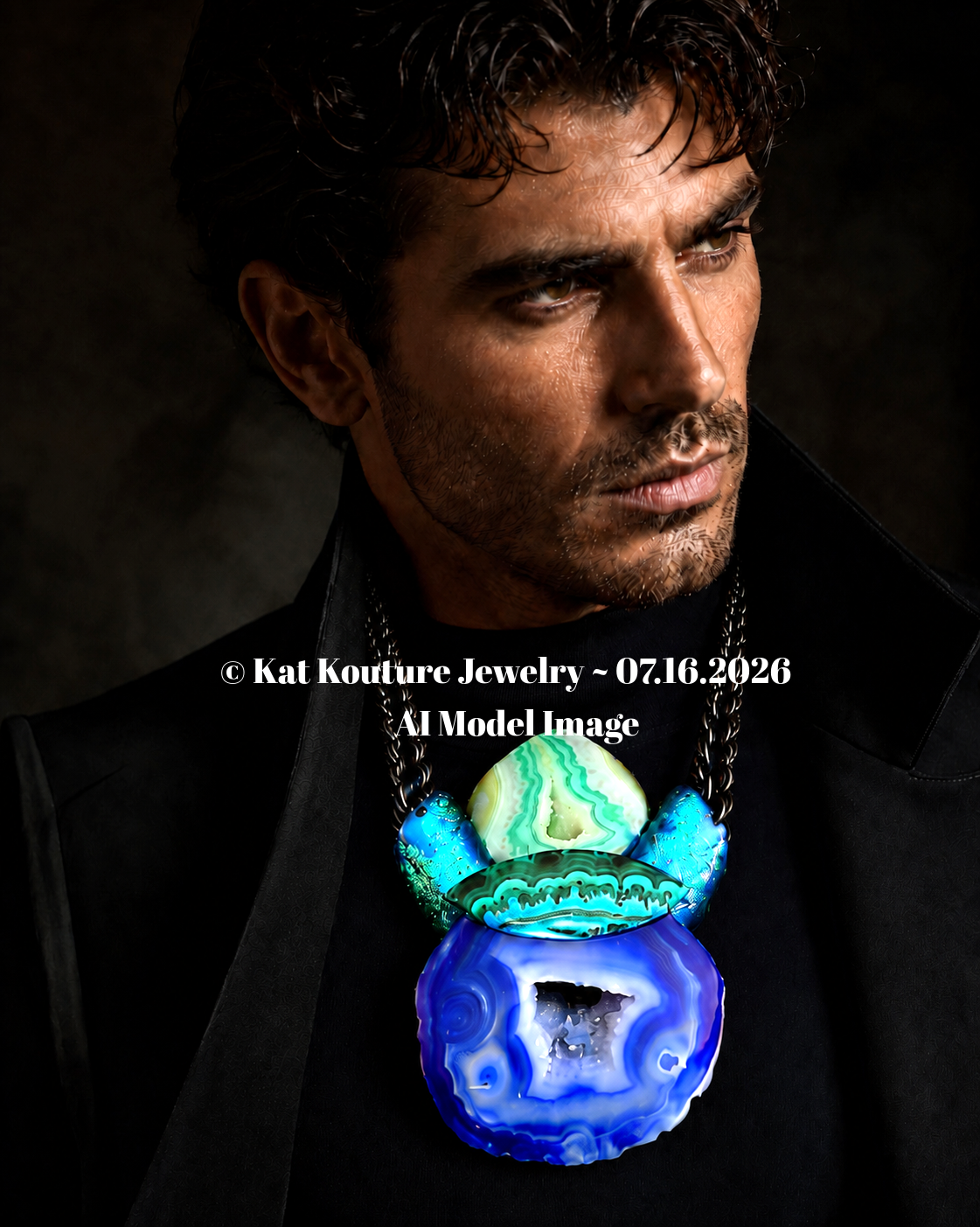 Druzy Agate & Malachite Sculpted Chest Piece W/ Metallic Rope - Unisex